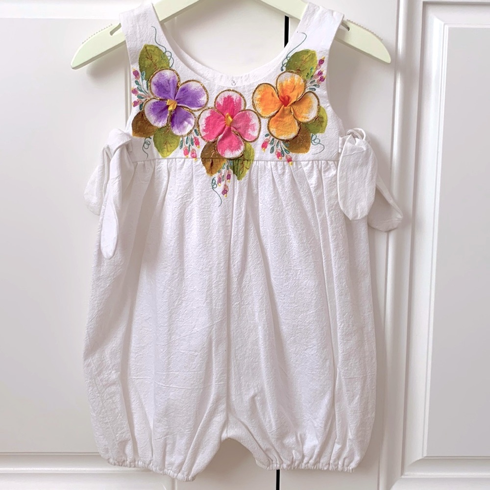 Romper with Hand Painted Flowers NWOT